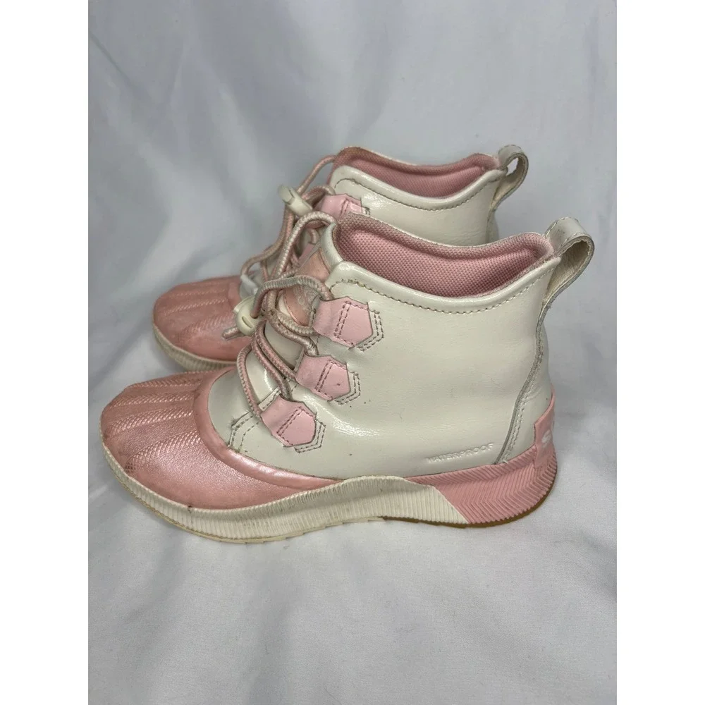 Sorel Out N About Kid 4 Waterproof Duck Boots Cream Metallic Pink Leather Rubber